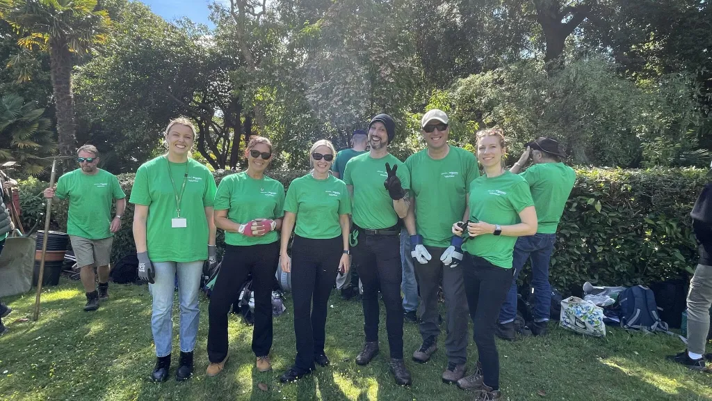 Drayton's volunteering day team members smiling for a photo at Mount Edgcumbe, Cornwall